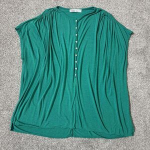 Free People FP Beach Shirt Womens XS Green Oversized Tunic Button Front Top Boho